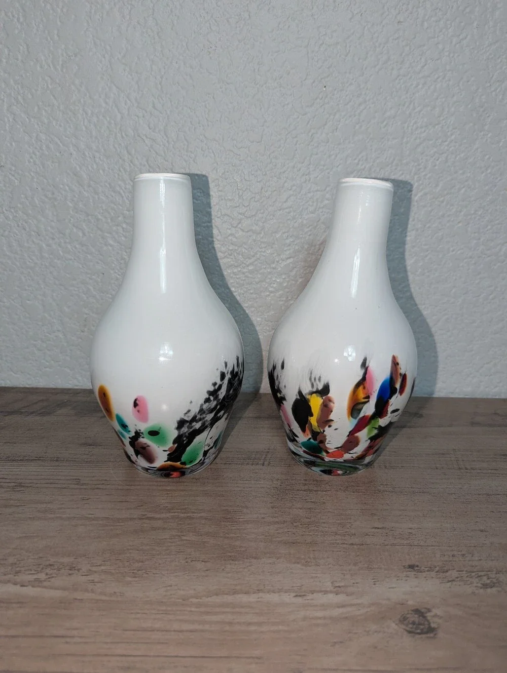 Vintage Hand Blown Confetti Art Glass Vases - Pair